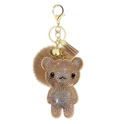 Porte-clés en cuir de créateur de voiture en cristal avec motif mignon d'ours en peluche